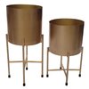 Uniquewise Set of 2 Decorative Modern Gold Metal Cylinder Floor Flower Planter Holders with Stand, 22" and 18" Tall, Perfect for your Entryway, Living Room, or Dining Room QI004243